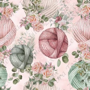 Balle de laine floral fond rose