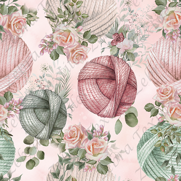 Balle de laine floral fond rose