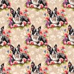 Boston terrier couché floral fond patte