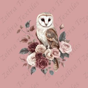 Chouette et rose fond rose
