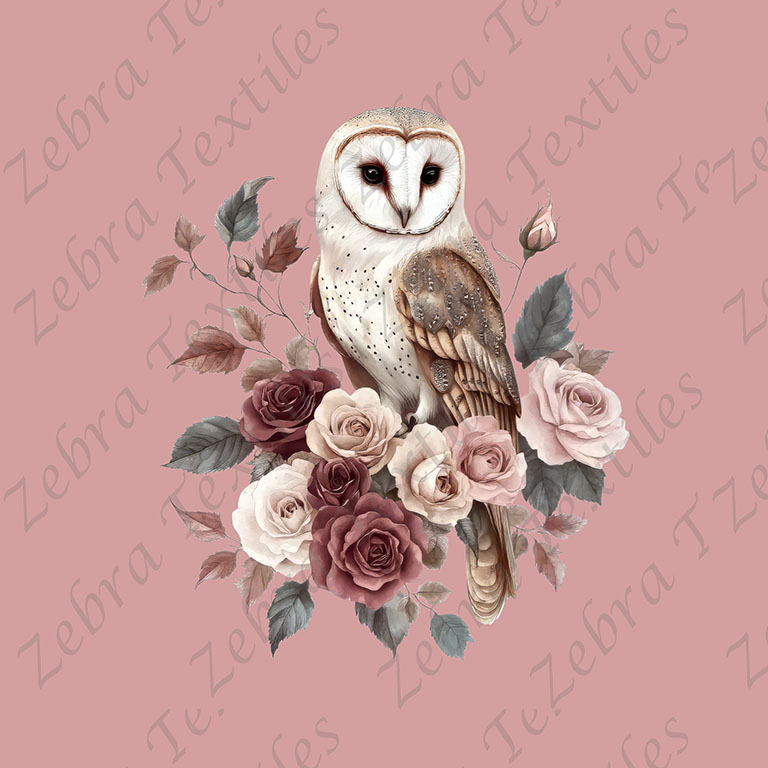 Chouette et rose fond rose