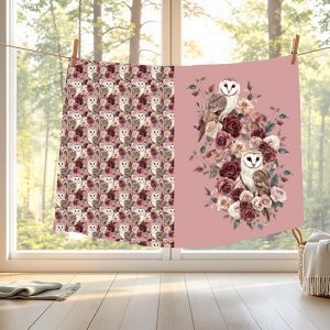 Chouette et rose fond rose