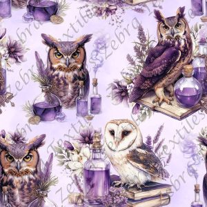Hibou potion fond mauve