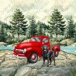 Labrador et camion rouge
