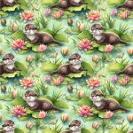 Loutre et fleur de nénuphar