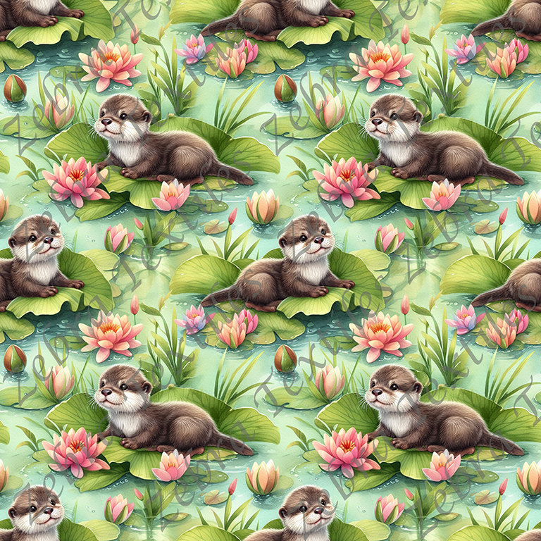 Loutre et fleur de nénuphar