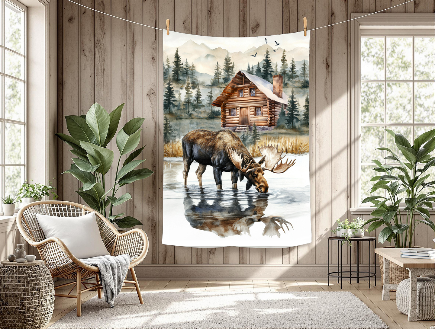 Orignal et chalet en montagne
