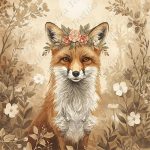Renard floral aquarelle