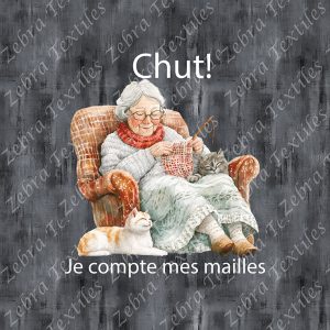 vieille dame tricot 2 chats fond grunge