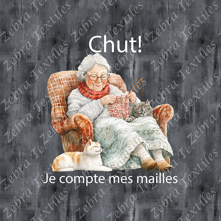 vieille dame tricot 2 chats fond grunge