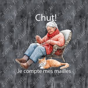 Vieille dame tricot chaise osier fond grunge