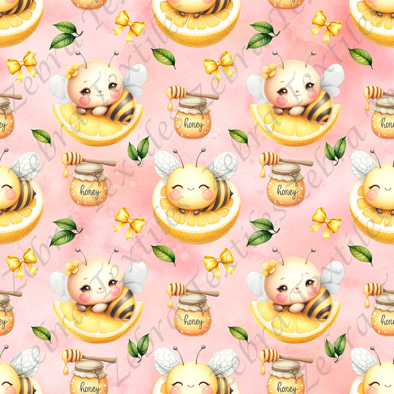 Abeille citron fond rose