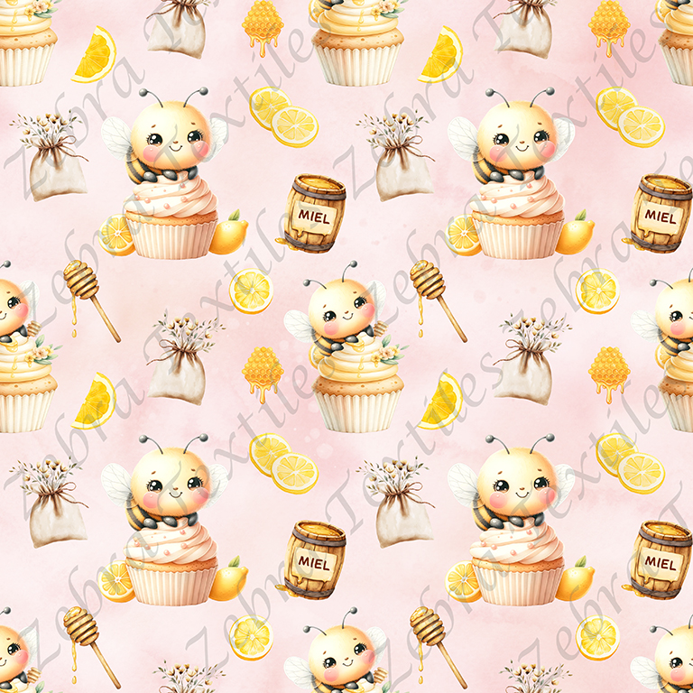 Abeille cupcake fond rose