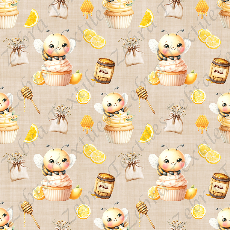 Abeille cupcake fond sable