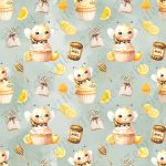 Abeille cupcake fond vert