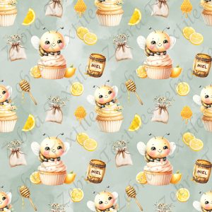 Abeille cupcake fond vert