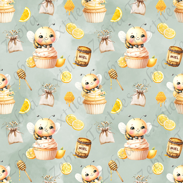 Abeille cupcake fond vert