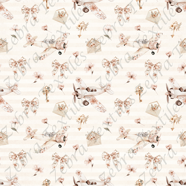 Avion floral boho fond rayé