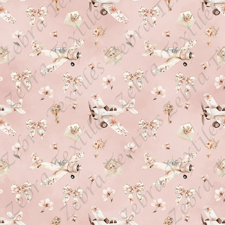 Avion floral boho fond rosé