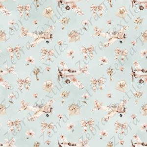 Avion floral boho fond sarcelle