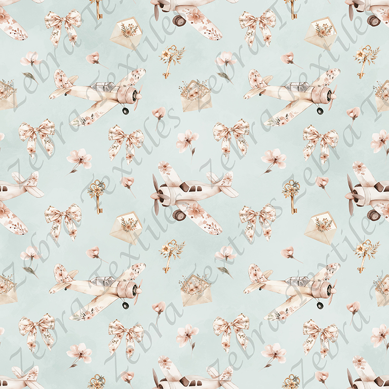 Avion floral boho fond sarcelle
