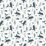 Baleine et poisson bleu fond taupe