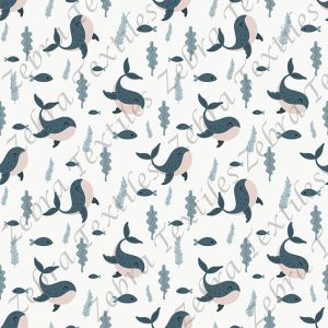Baleine et poisson bleu fond taupe