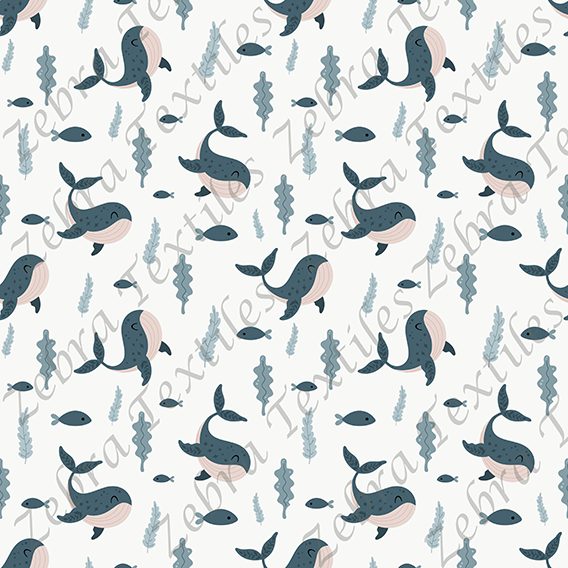 Baleine et poisson bleu fond taupe