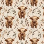 Bébé vache feuillage fond crème