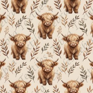 Bébé vache feuillage fond crème