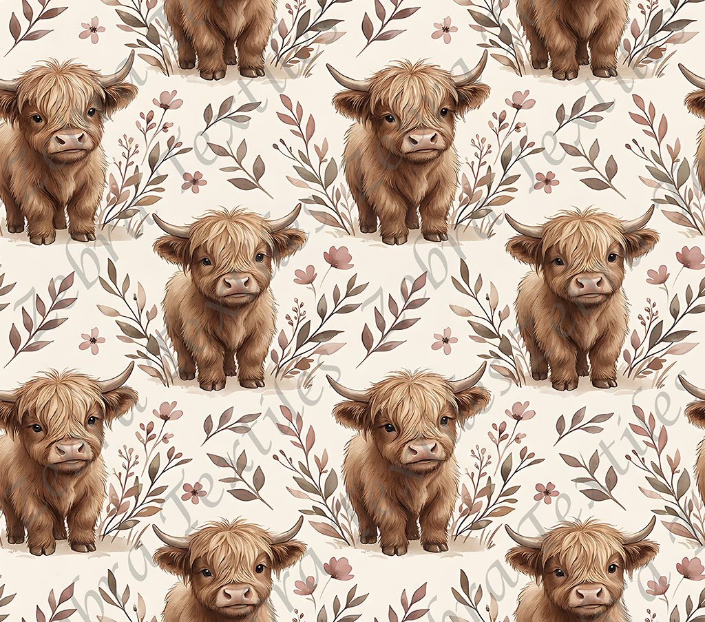 Bébé vache floral fond crème