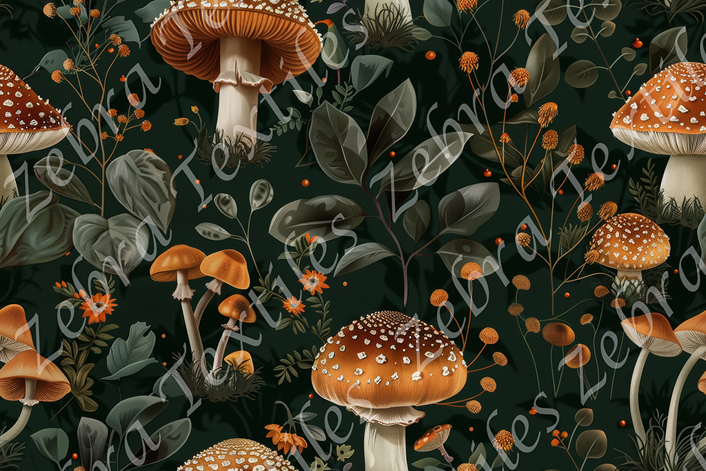 Champignon floral orange et feuillage
