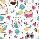 Chat en été fond blanc