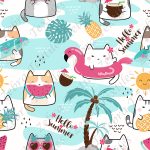 Chat en été fond flaque d'eau