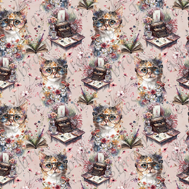 Chat lunette fond rosé