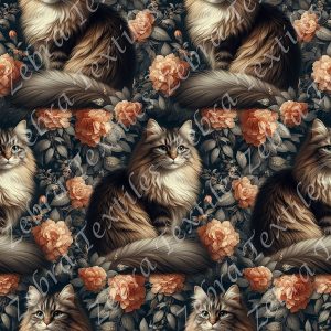 Chat tigré fluffy floral