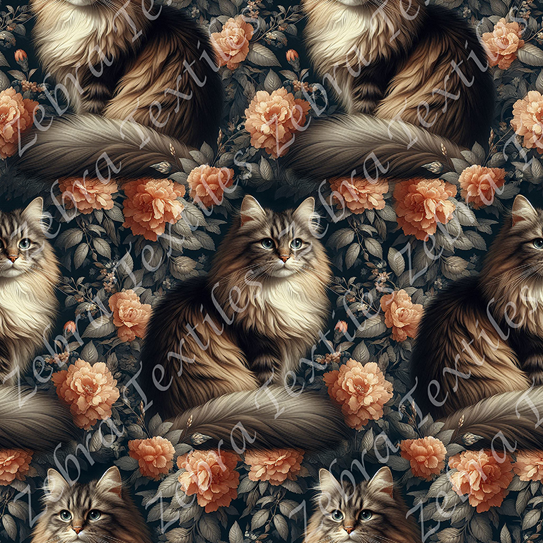 Chat tigré fluffy floral