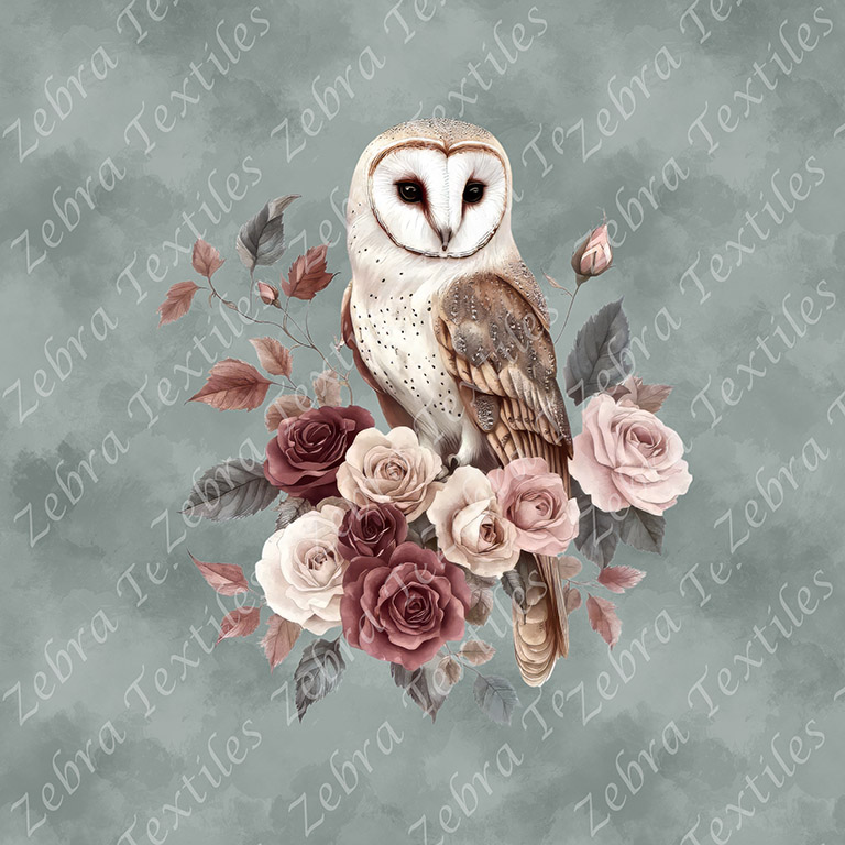 Chouette et rose fond aquarelle