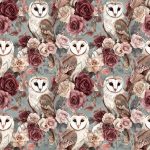 Chouette et rose fond aquarelle