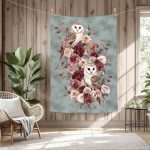 Chouette et rose fond aquarelle