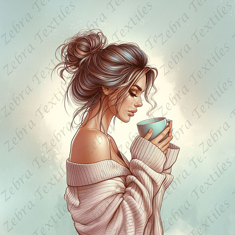 Fille café pull rosé