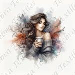 Fille café floral aquarelle