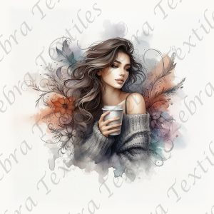 Fille café floral aquarelle
