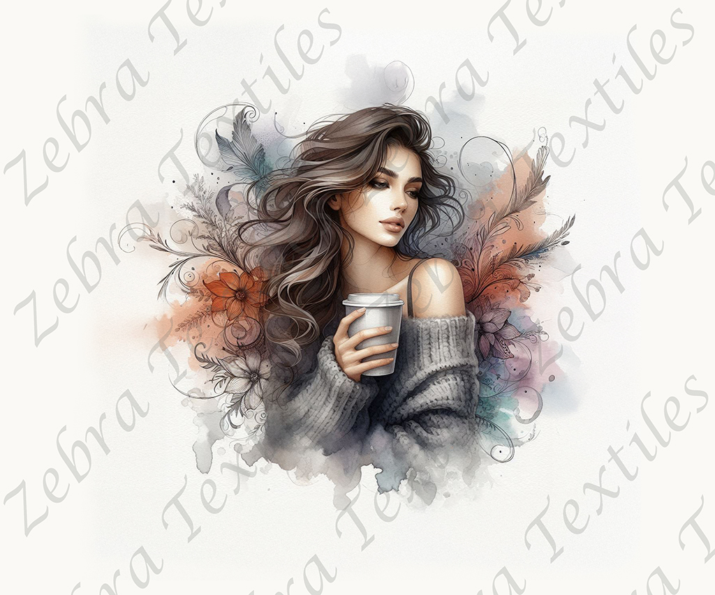 Fille café floral aquarelle