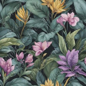 Floral tropical mauve et jaune