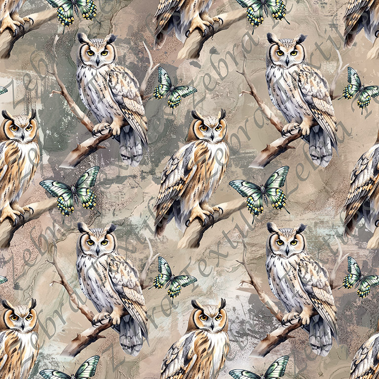 Hibou et papillon fond grunge