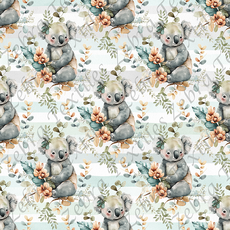 Koala aquarelle fond rayé