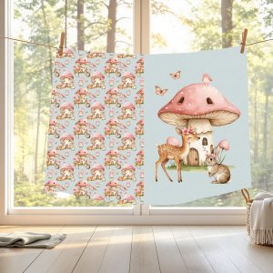 Lapin et chevreuil maison champi fond sarcelle