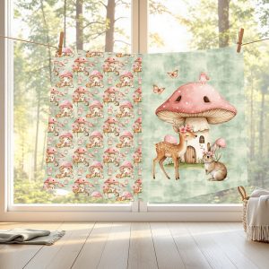 Lapin et chevreuil maison champi fond vert