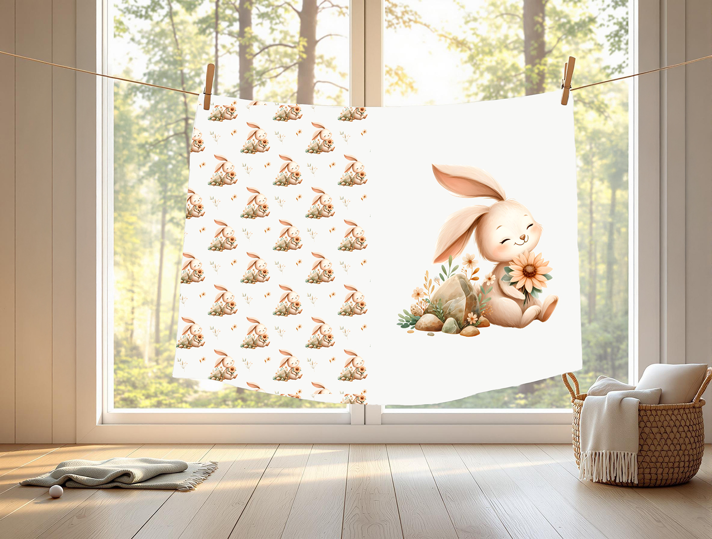 Lapin floral fond crème